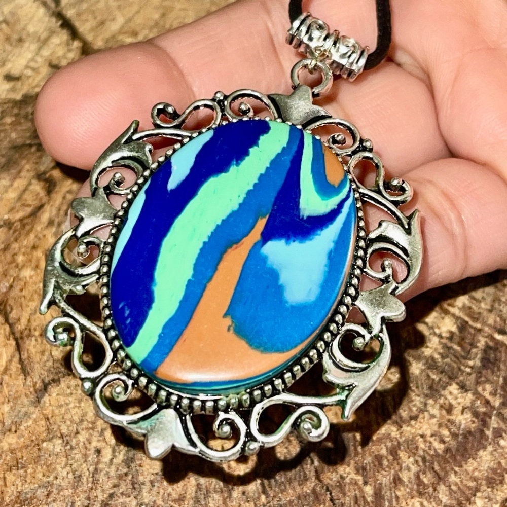 Colorful Rainbow Calsilica Pendant 2 1/2”
